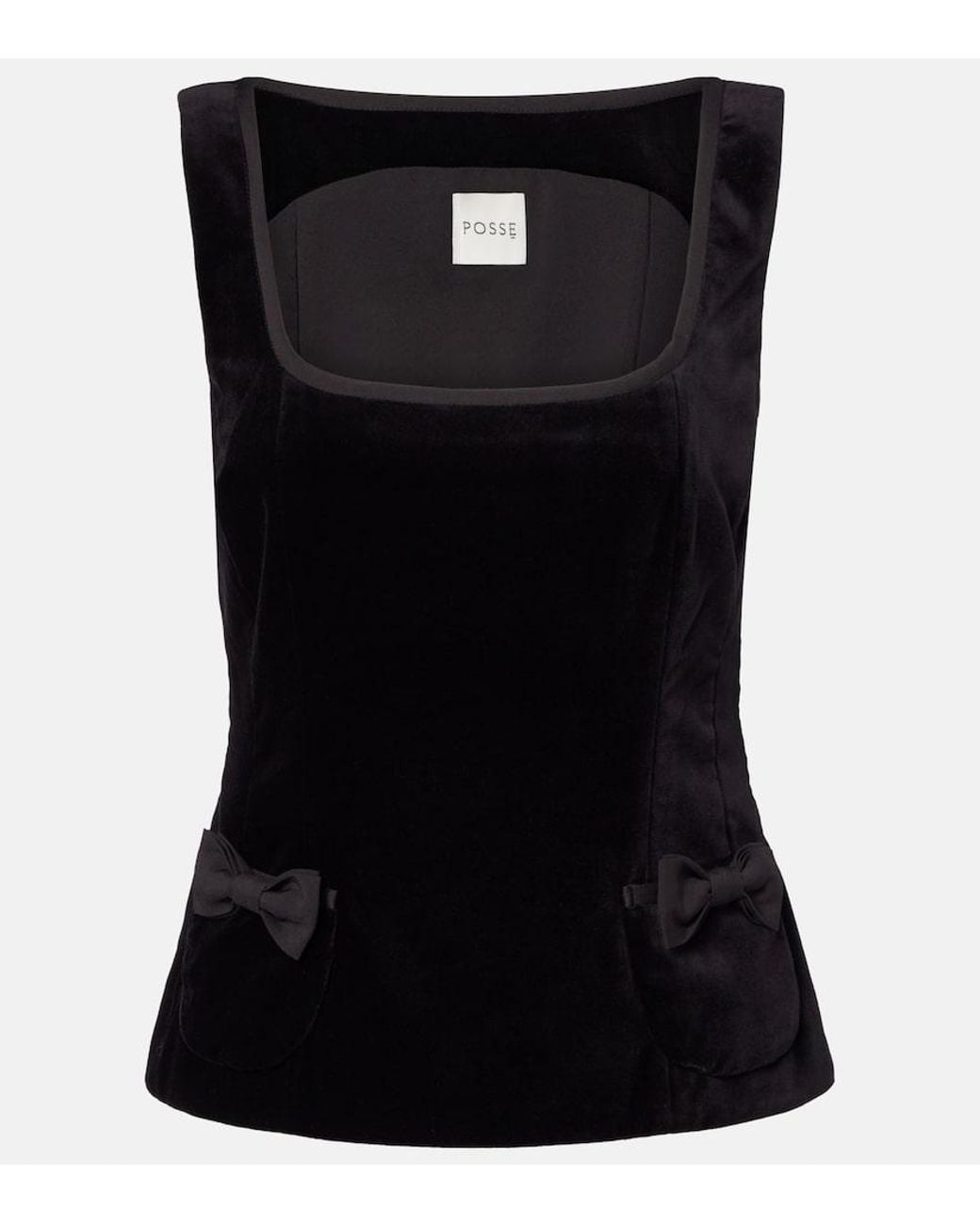 Posse Black Quincy Bow-Detail Cotton Velvet Top