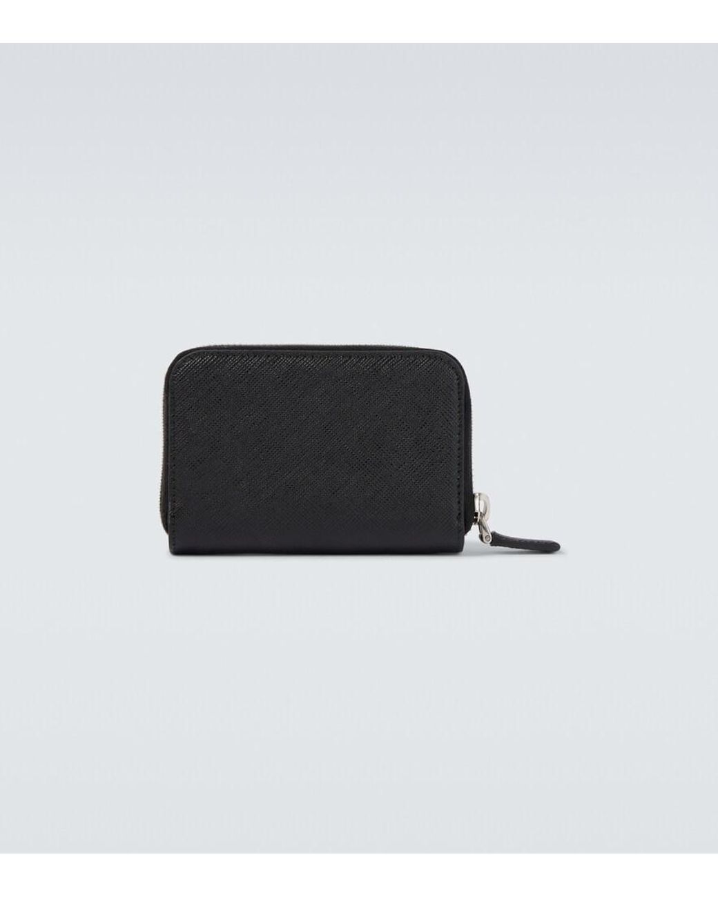 Prada Black Logo Saffiano Leather Coin Purse for men