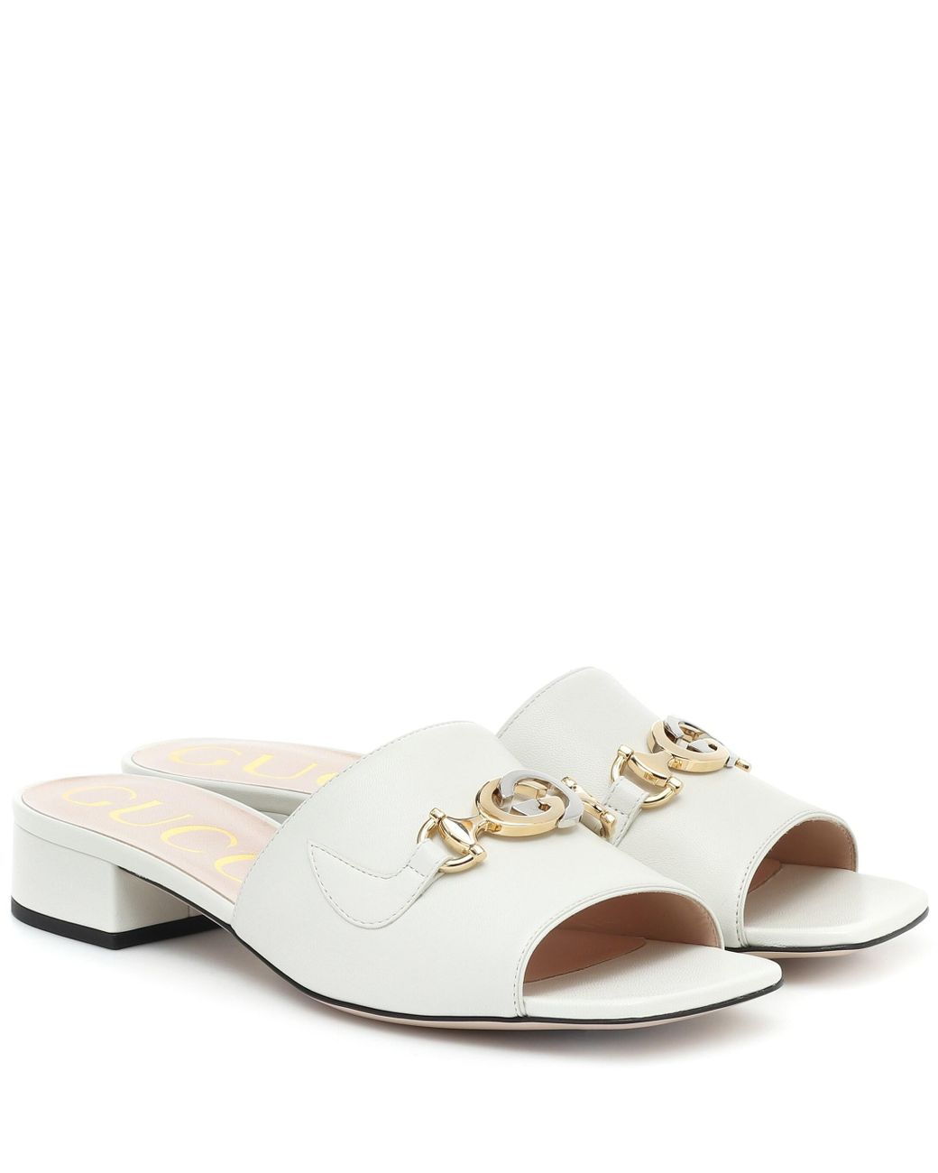 Gucci 25mm Zumi Leather Slide Flats in White Lyst