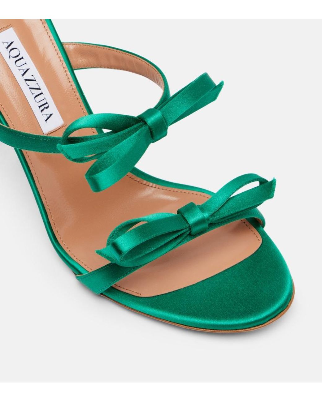 Aquazzura Green Soave 85 Bow-Detail Satin Mules