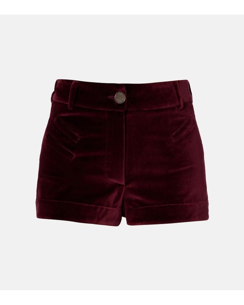Etro Red High-Rise Cotton Velvet Micro Shorts