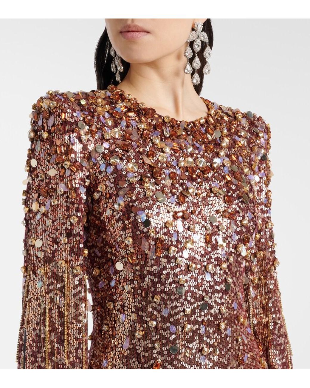 Vestido De Fiesta Phara Con Flecos Jenny Packham de color Brown