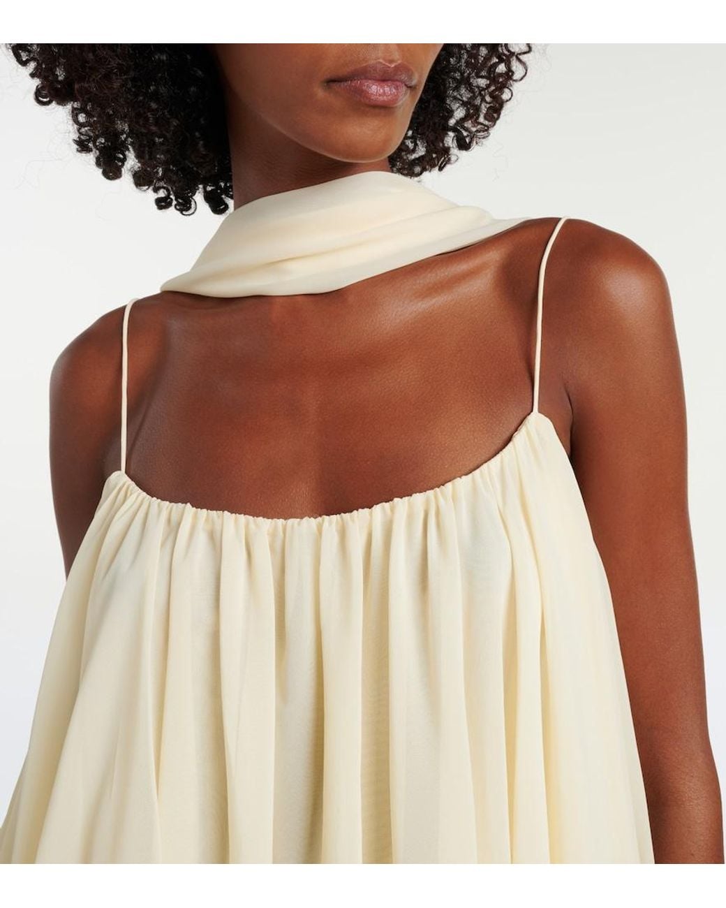 De La Vali White Inara Gathered Chiffon Maxi Dress