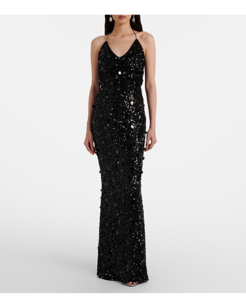 Dolce & Gabbana Black Sequined Halterneck Gown