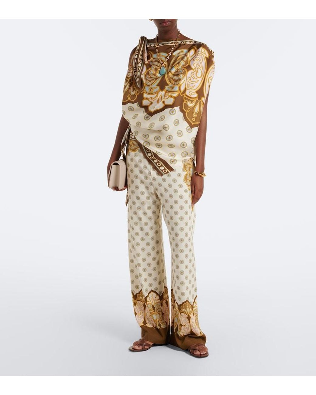 LaDoubleJ Natural Club Printed Wide-Leg Pants