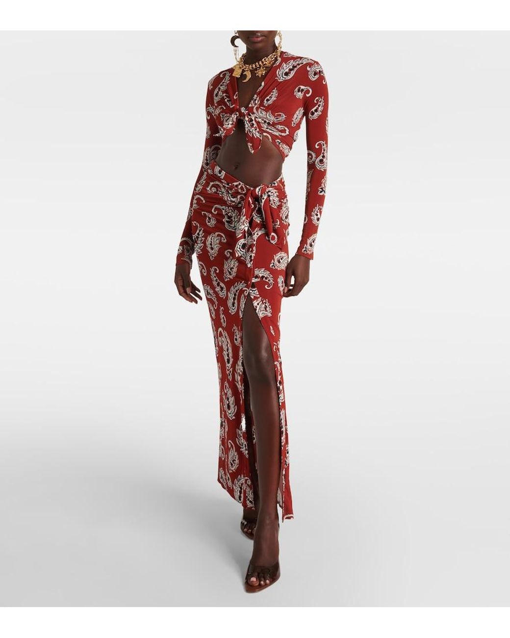 Rabanne Red Paisley Jersey Maxi Skirt