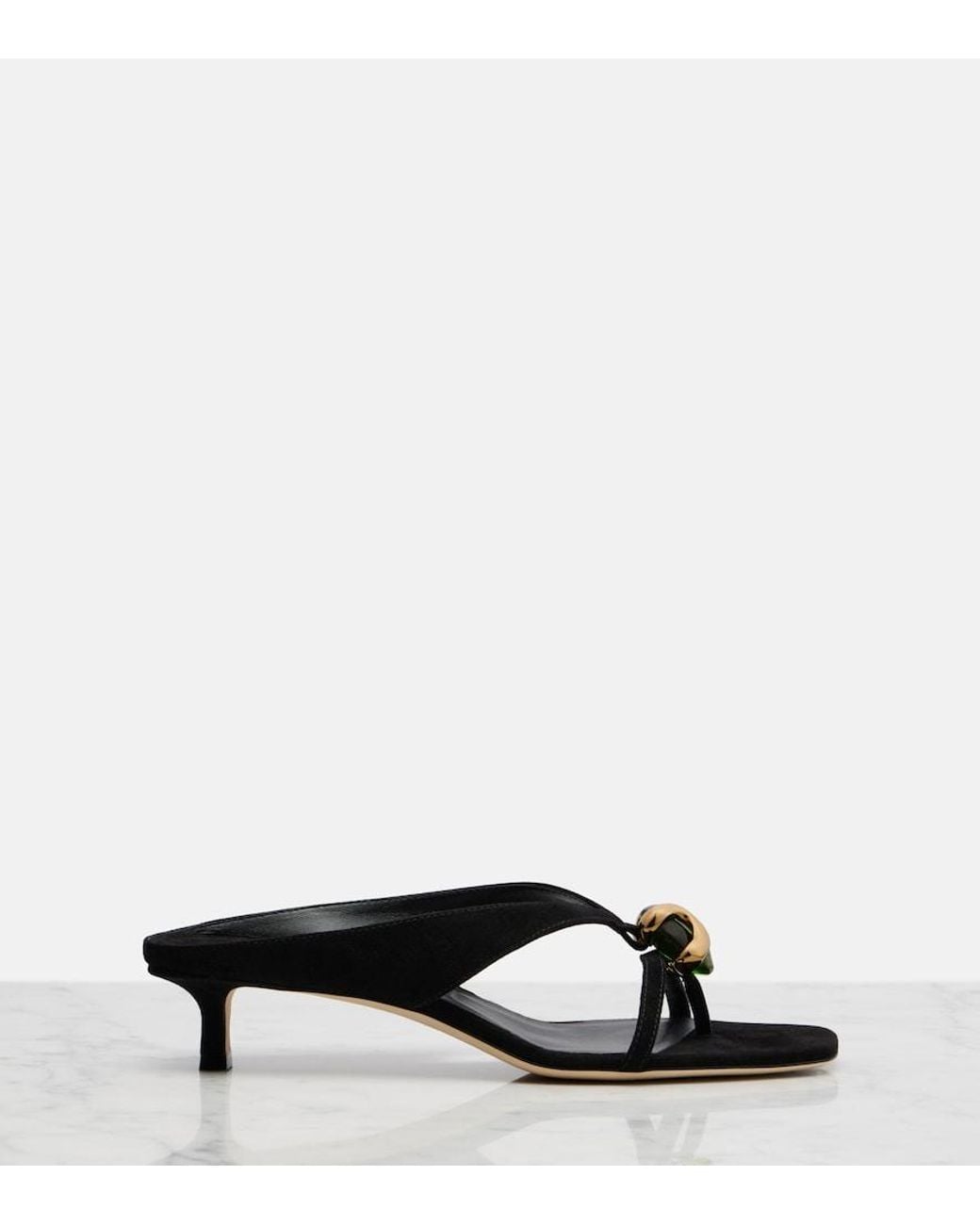Jimmy Choo Black Emeri Stone Suede Thong Sandals