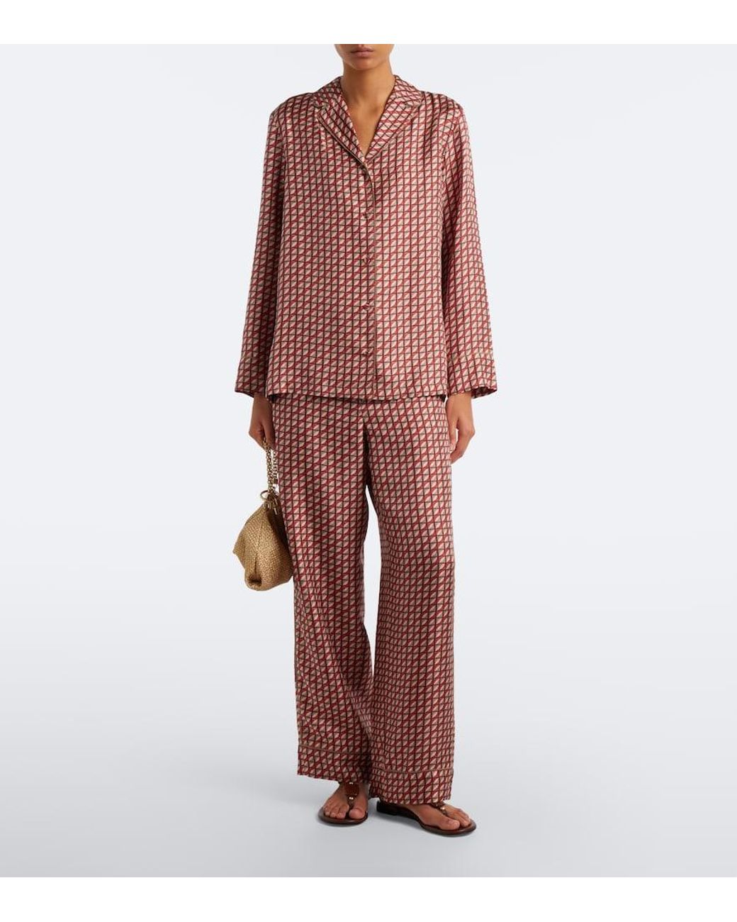 Max Mara Red Printed Silk Wide-Leg Pants