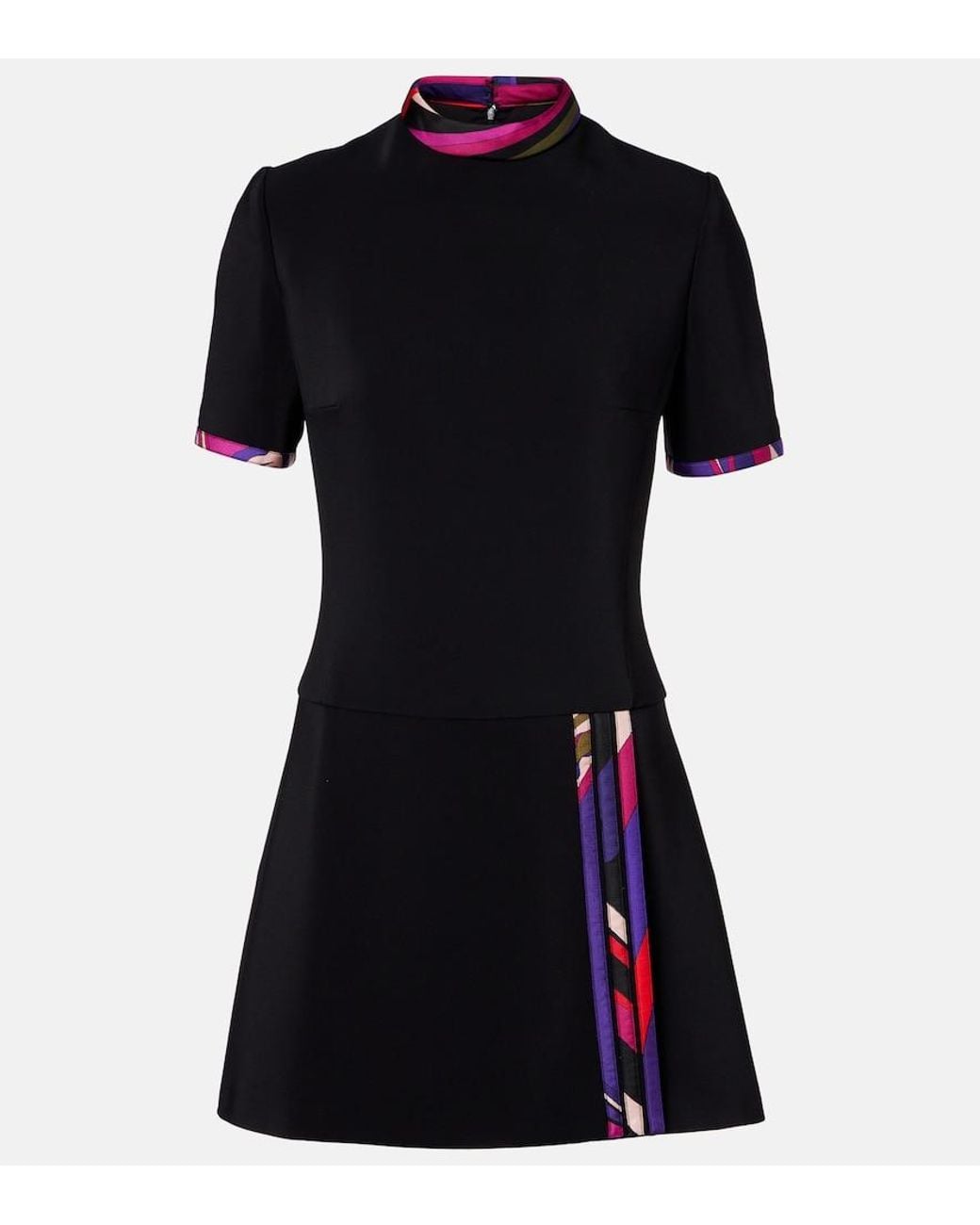 Emilio Pucci Black Printed Silk-Trimmed Cady Minidress