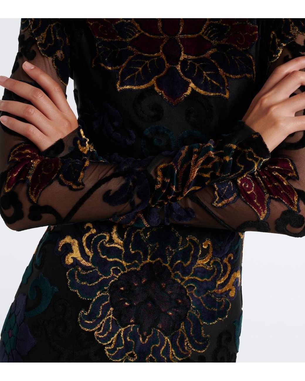 Etro Black Embroidered Velvet Gown