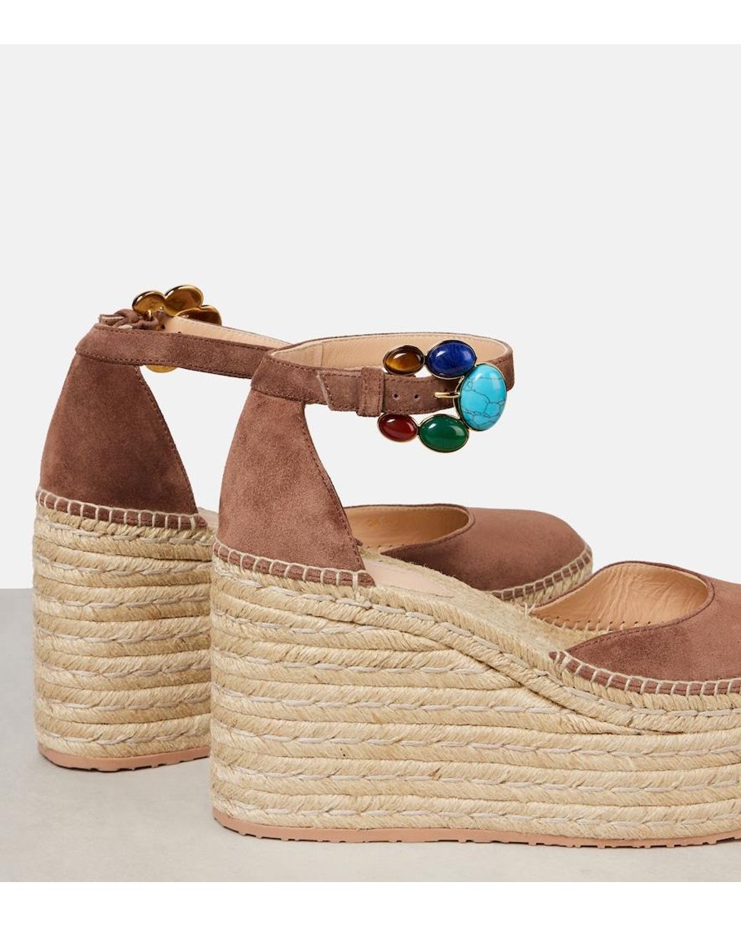Gianvito Rossi Metallic Shanti 100 Suede Espadrille Wedges