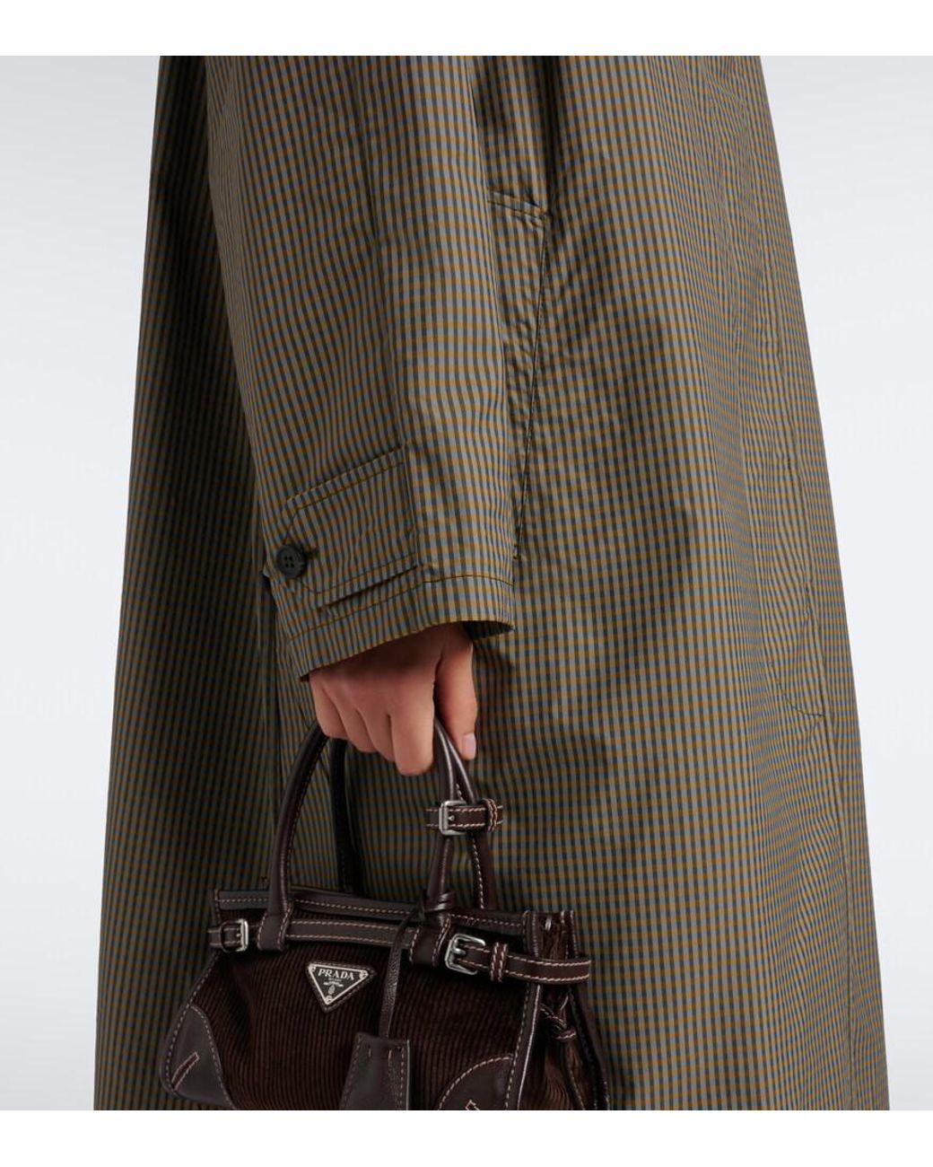 Prada Gray Checked Technical Trench Coat