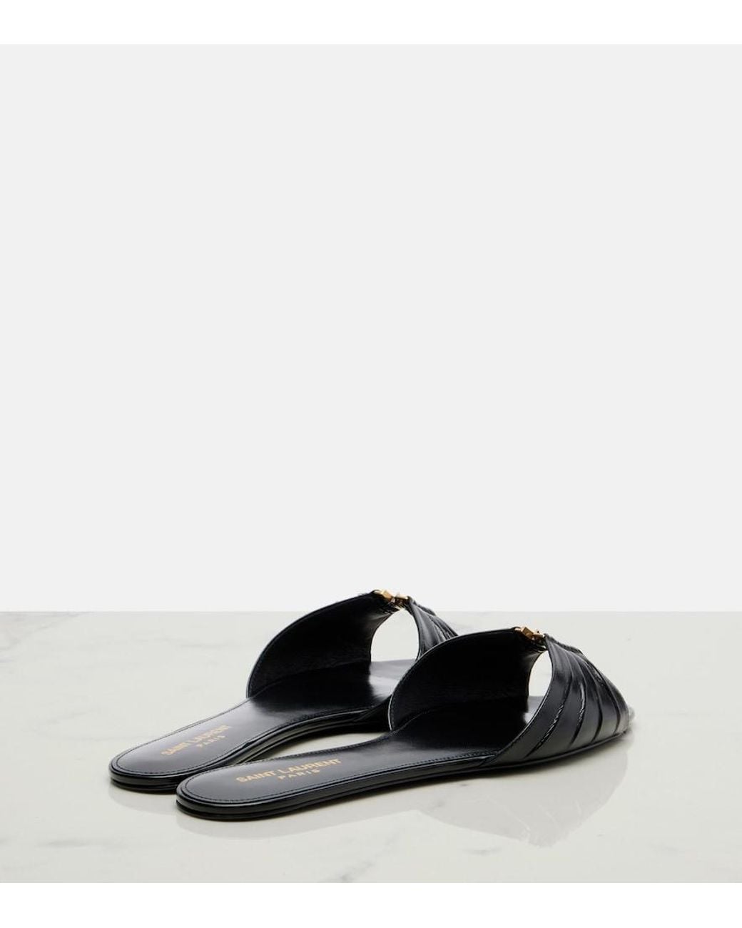 Saint Laurent Black Cassandre Leather Slides
