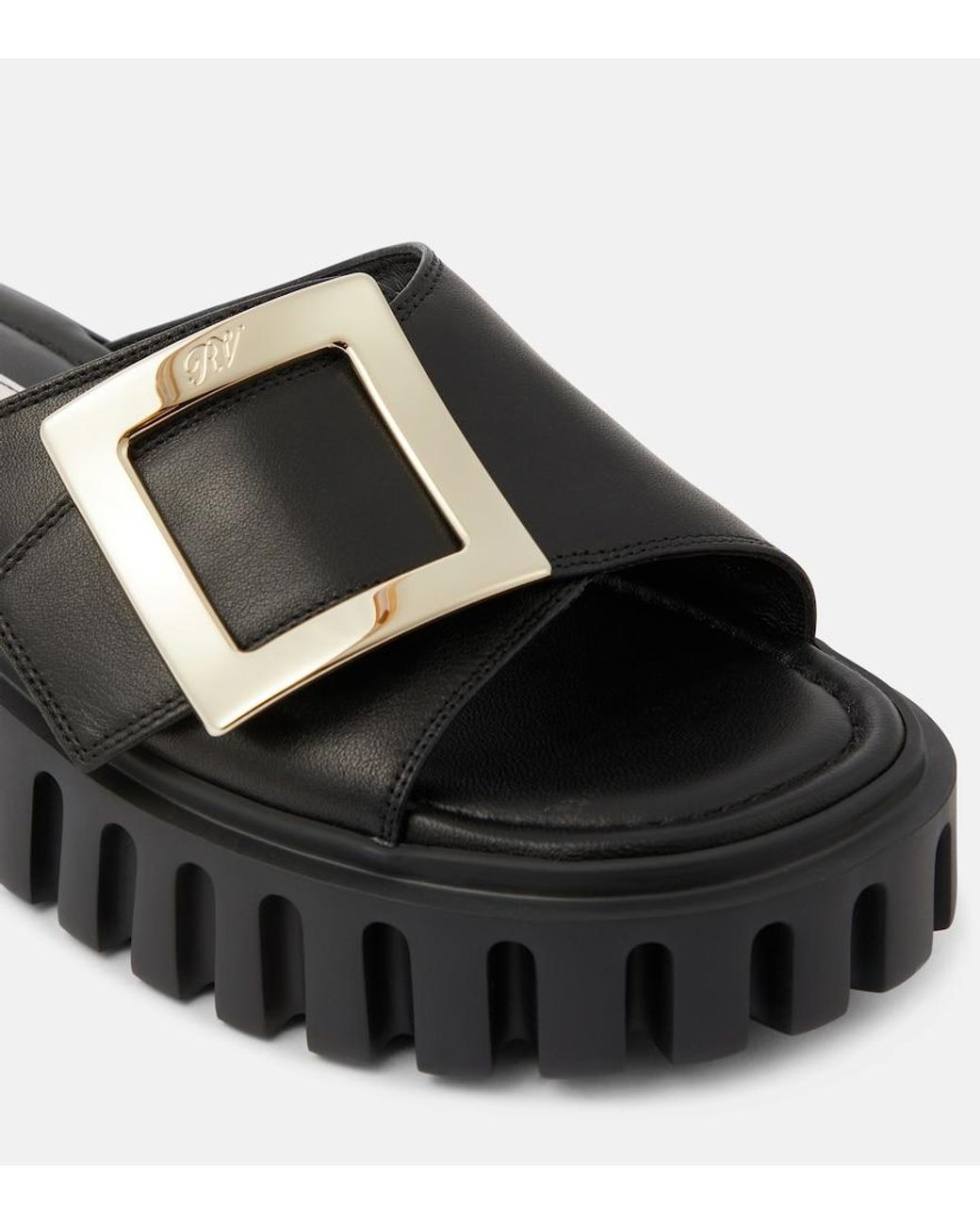 Roger Vivier Black Viv' Go Thick Leather Mules