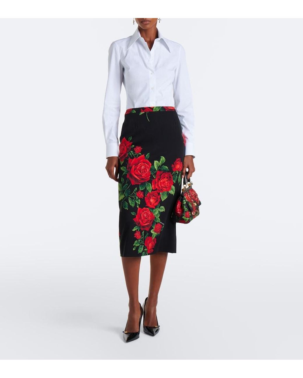 Dolce & Gabbana Black Floral Silk-Blend Pencil Skirt
