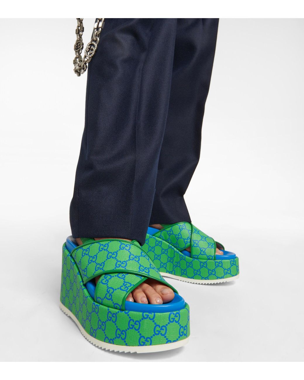 Gucci xadidas【GG Platform Sandal Green 】コットンサンダル Adidas x Gucci GG Platform Slides Sandals Green Terry Cloth