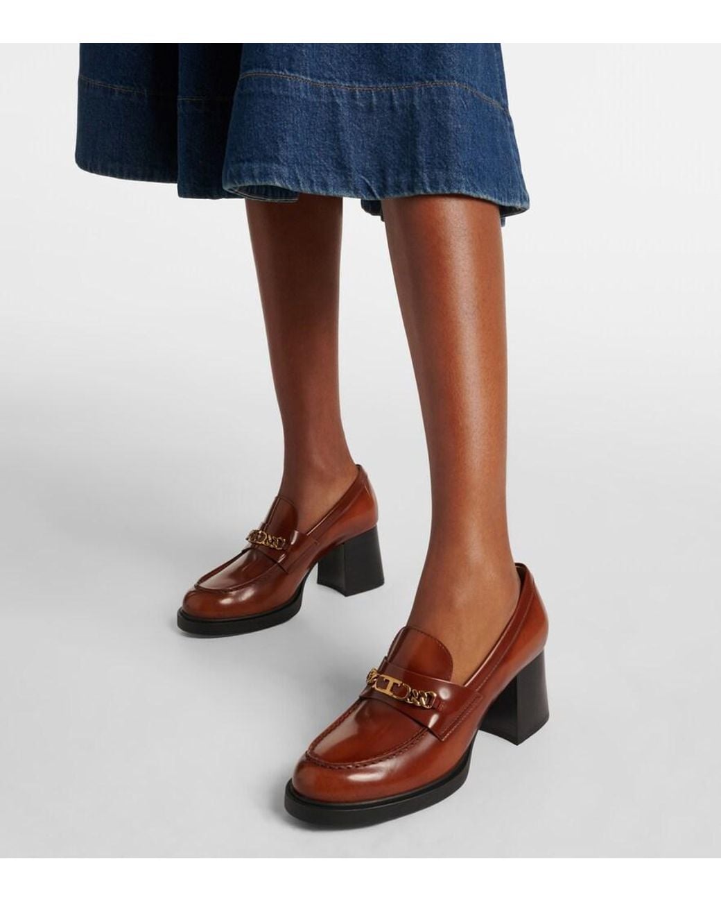 Tod's Brown Patent Leather Loafer Pumps