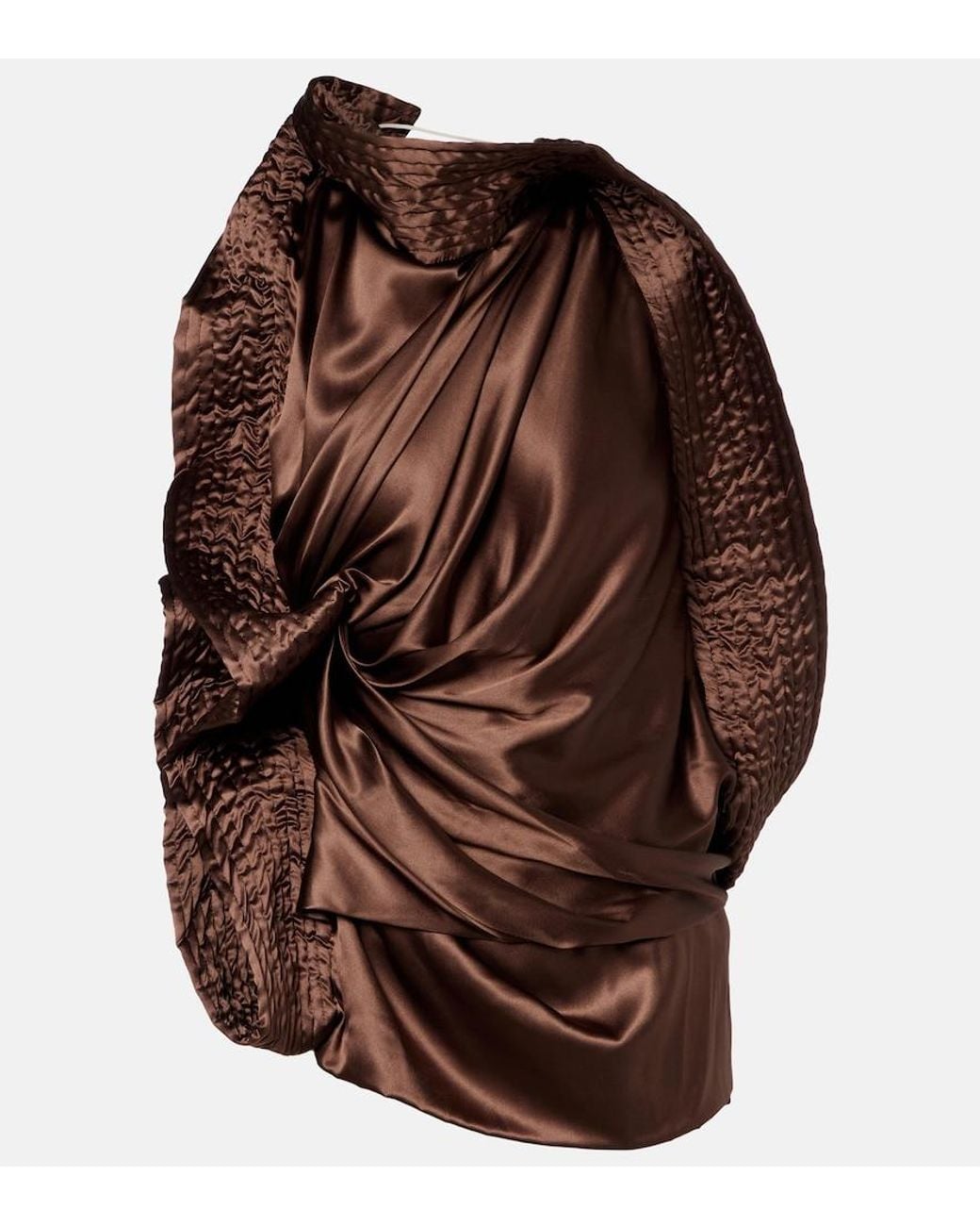 Dries Van Noten Brown Asymmetric Draped Silk-Blend Satin Top