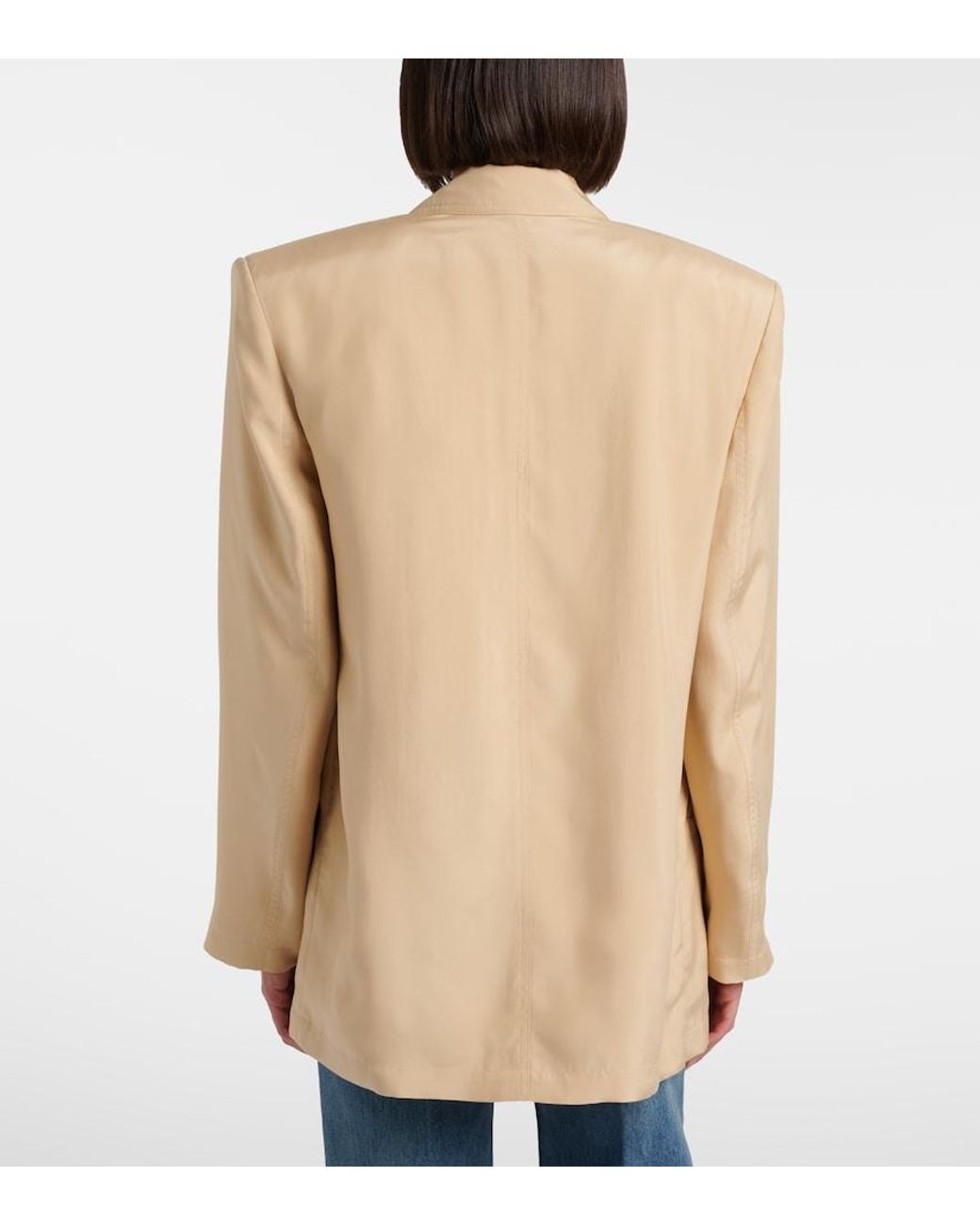 Saint Laurent Natural Double-Breasted Silk Blazer