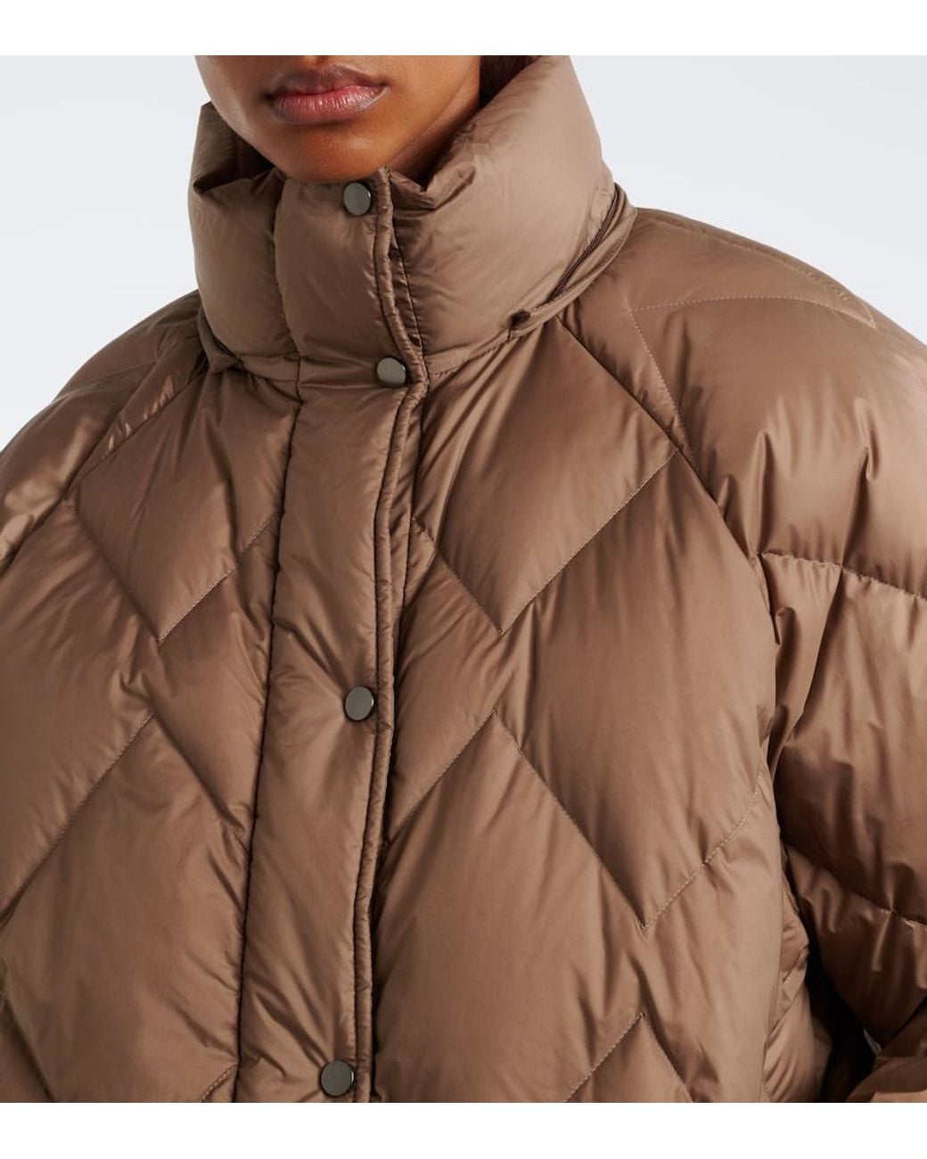 Brunello Cucinelli Brown Shearling-Trimmed Quilted Down Jacket