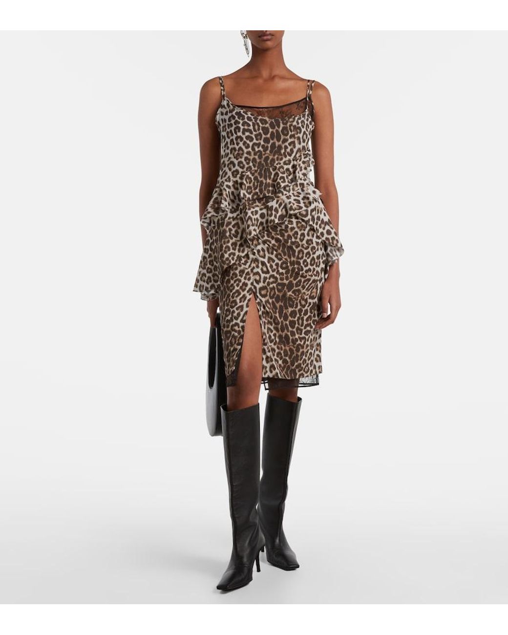 JACQUES WEI Multicolor Leopard-Print Silk Lace Miniskirt