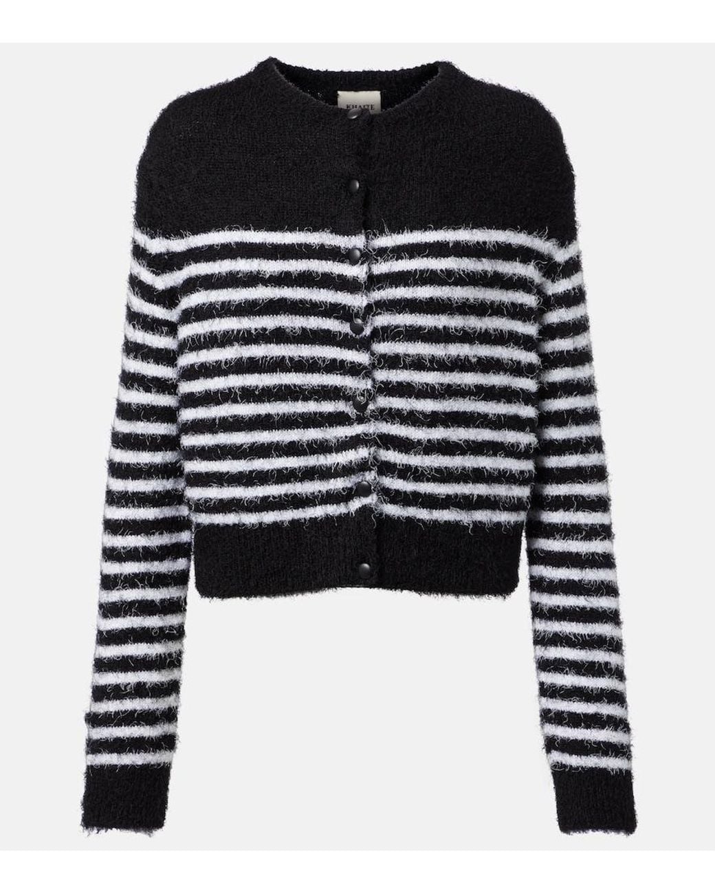 Khaite Black Silk-Cashmere Stripe Cardigan