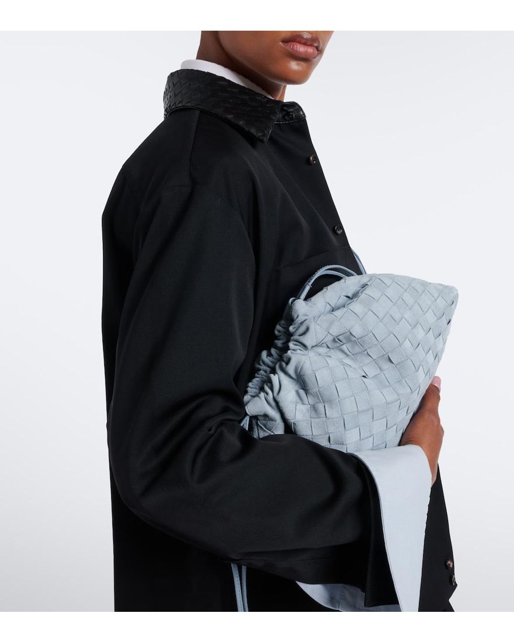 Bottega Veneta Blue Dustbag Intrecciato Small Suede Pouch