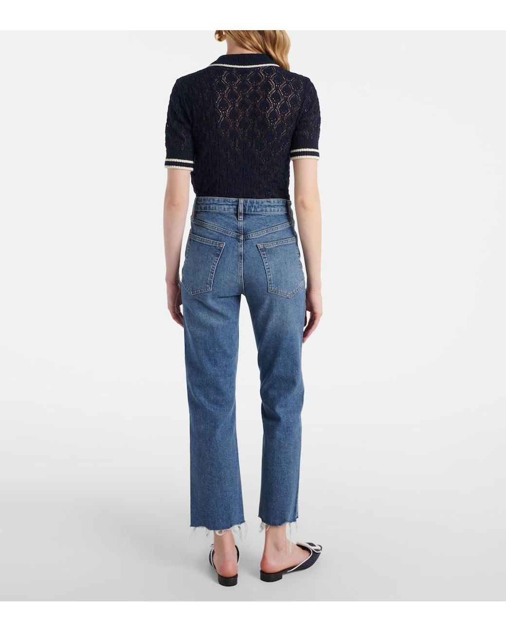 FRAME Blue Ruler Cropped Straight Jeans