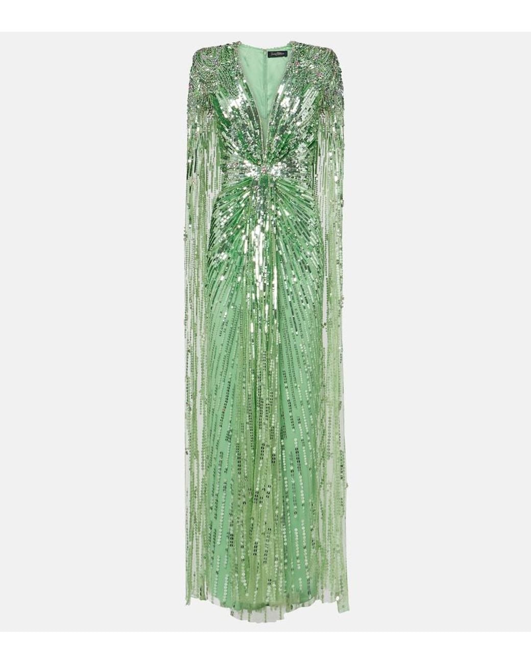 Jenny Packham Green Rush Sequined Gown