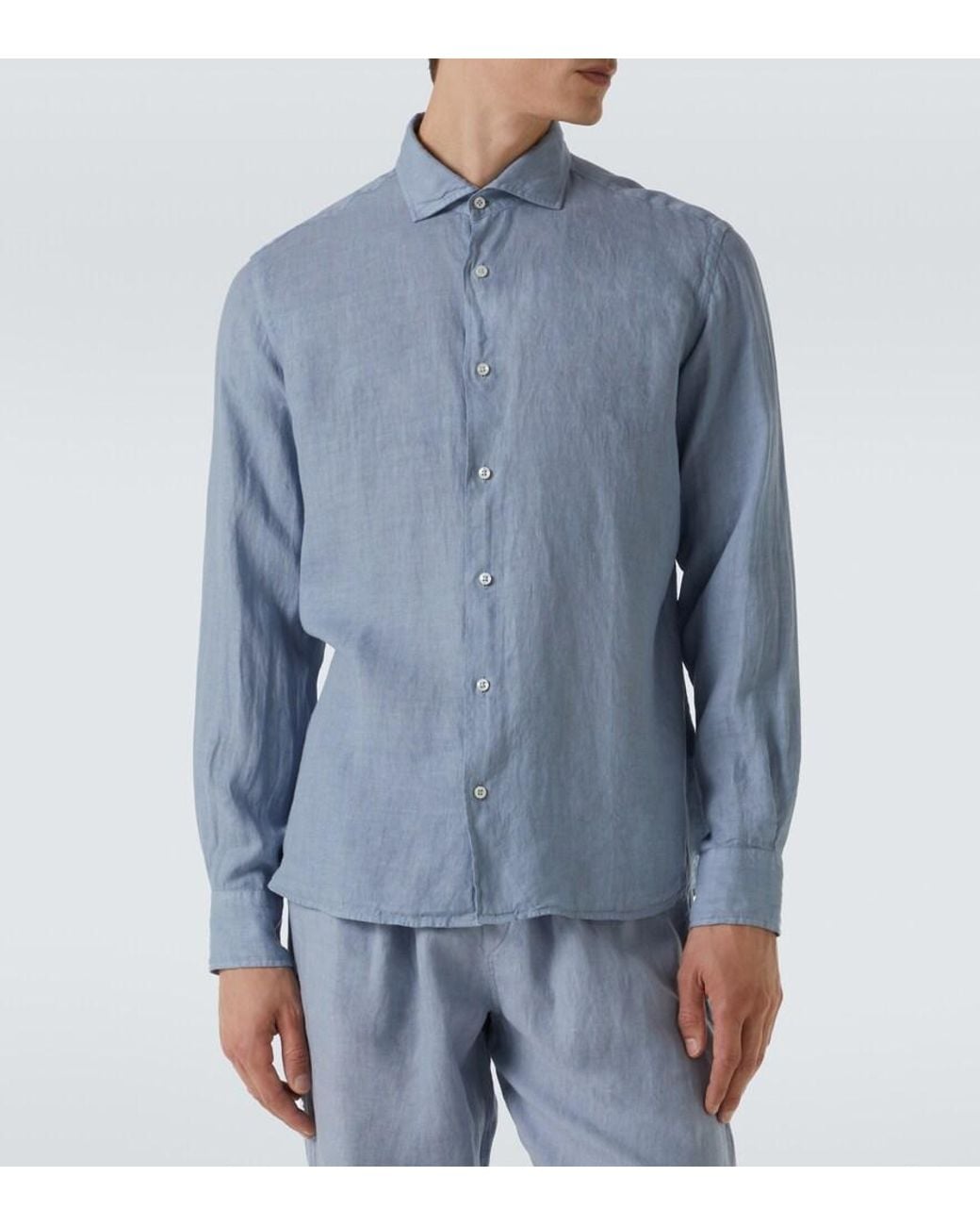 Thom Sweeney Blue Linen Shirt for men