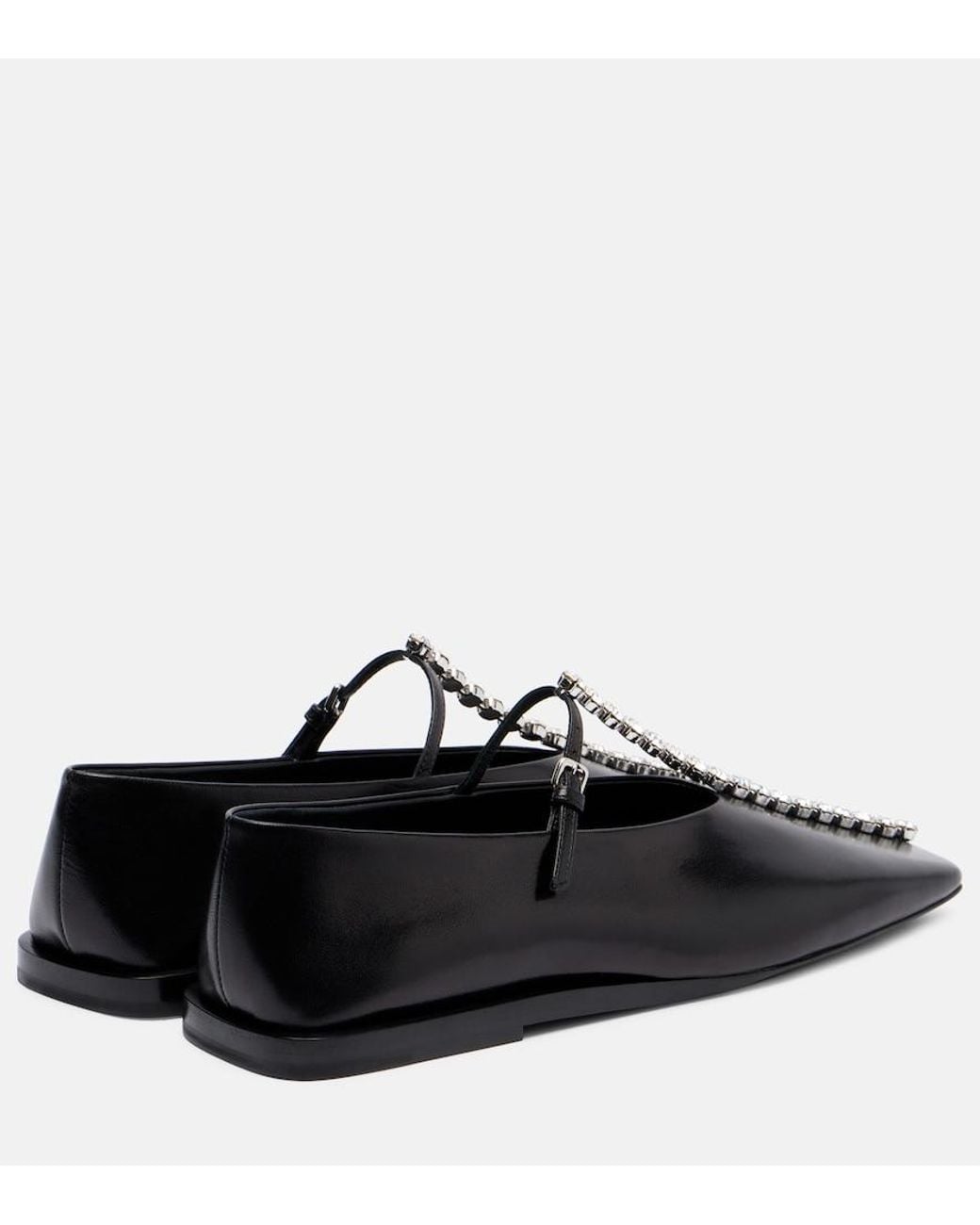 Jil Sander Black Crystal-Embellished Leather Ballet Flats