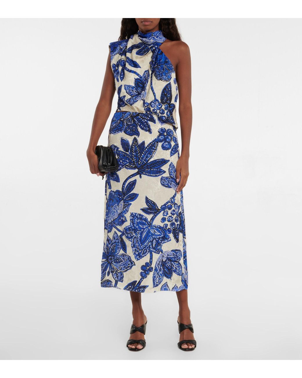 Johanna Ortiz Synthetic Cutout Floral Jacquard Midi Dress in Blue | Lyst