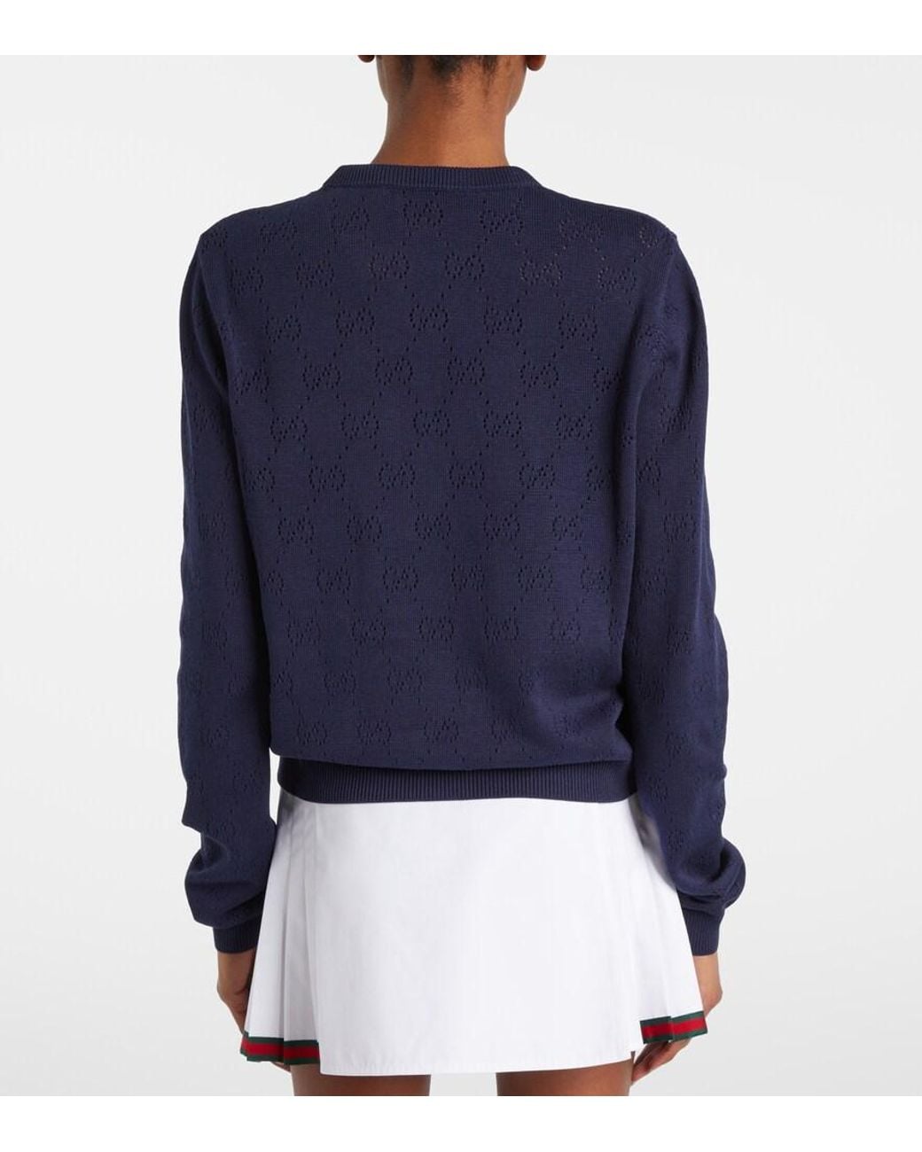 Gucci Blue Gg Pointelle Silk And Cotton Cardigan
