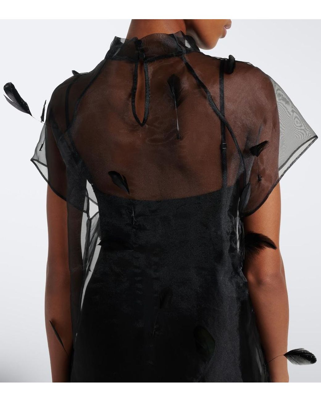 Jonathan Simkhai Black Pauline Feather-Trimmed Organza Midi Dress