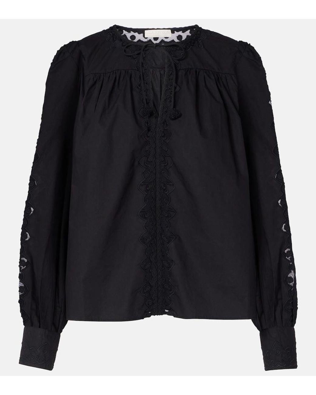 Ulla Johnson Black Kady Lace-Trimmed Cotton Blouse