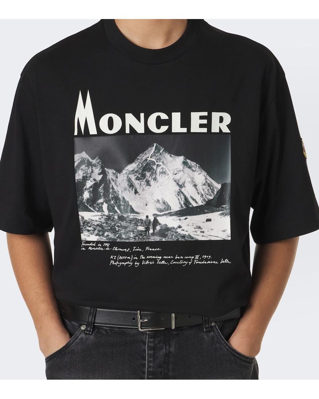 Moncler Black Printed Cotton Jersey T-Shirt for men