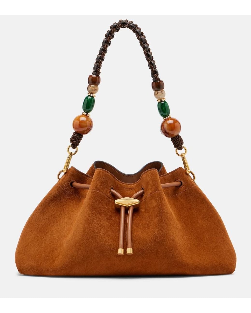 Jimmy Choo Brown Cinch Medium Beaded Suede Bucket Bag