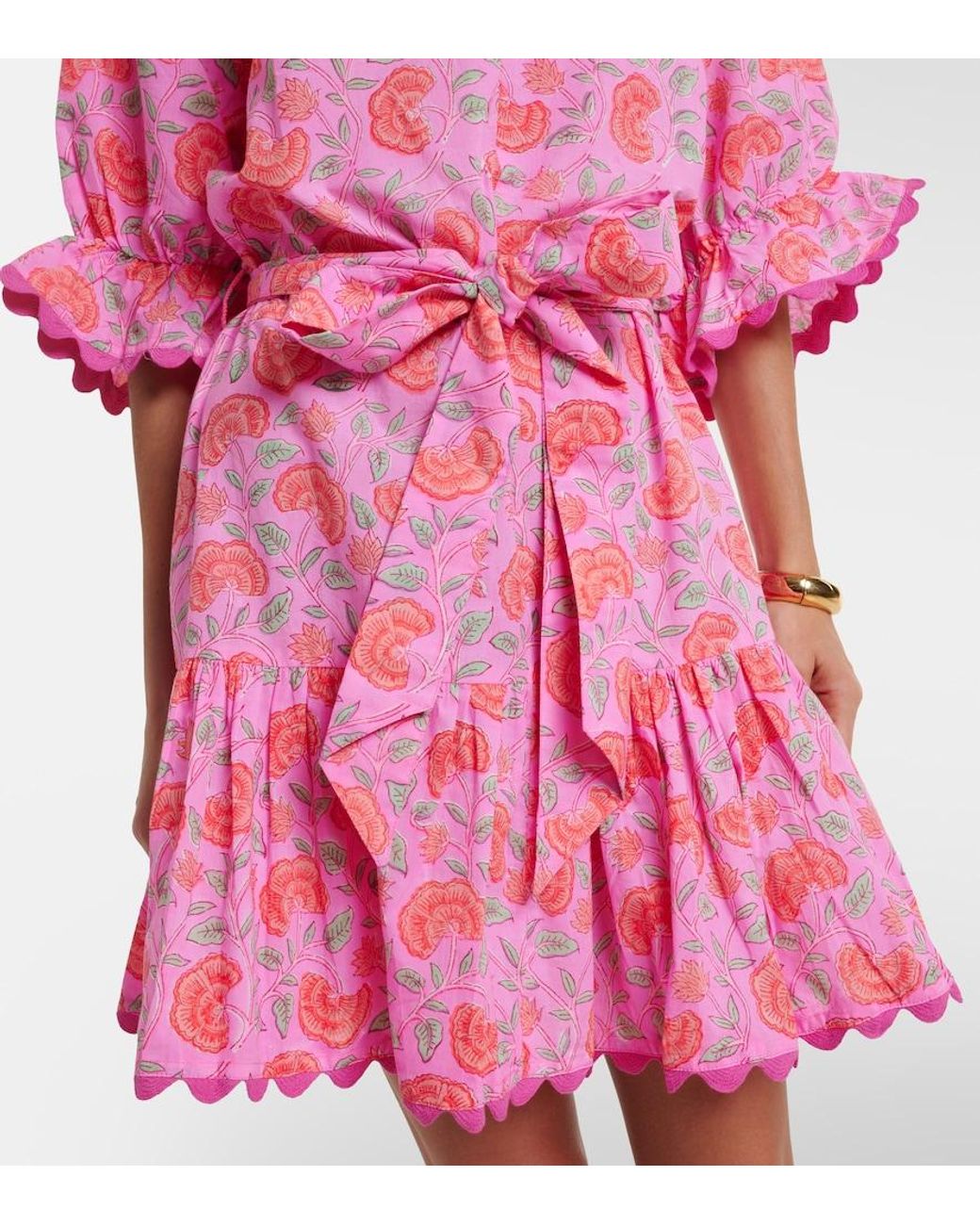 Juliet Dunn Pink Floral Scalloped Cotton Minidress
