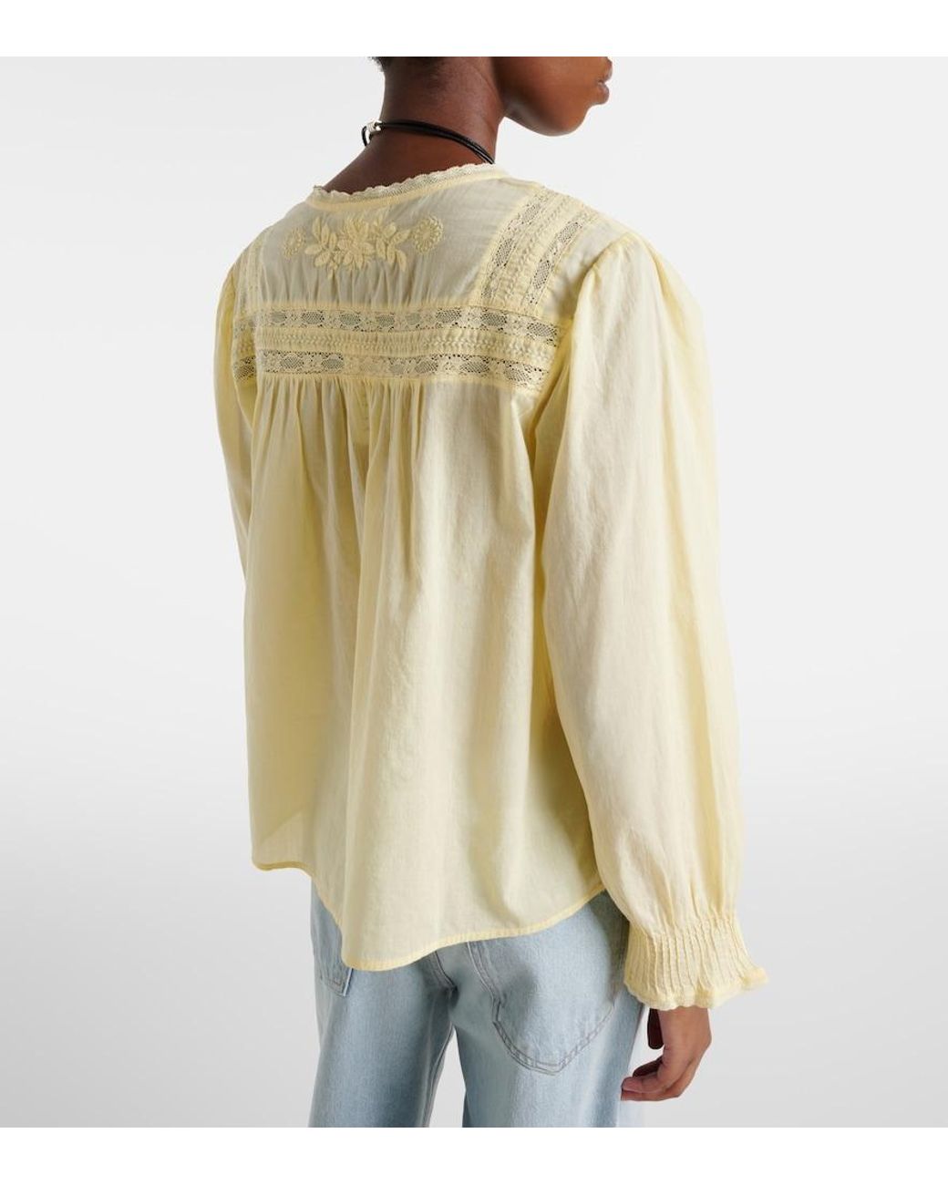 Velvet Yellow Byrdie Lace-Trimmed Cotton Blouse