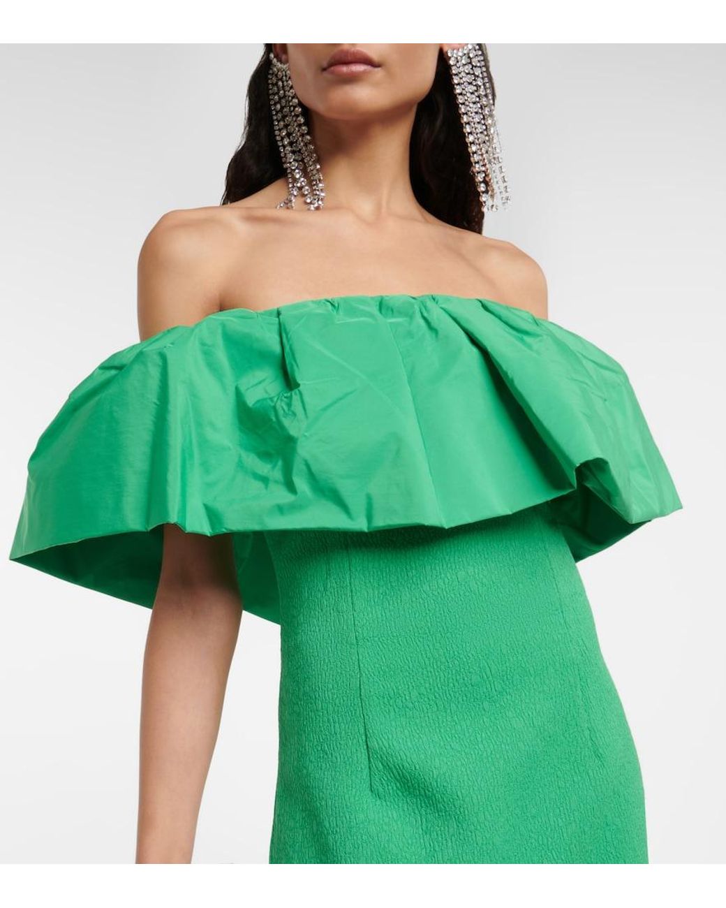 Rebecca Vallance Green Rumi Off-Shoulder Minidress