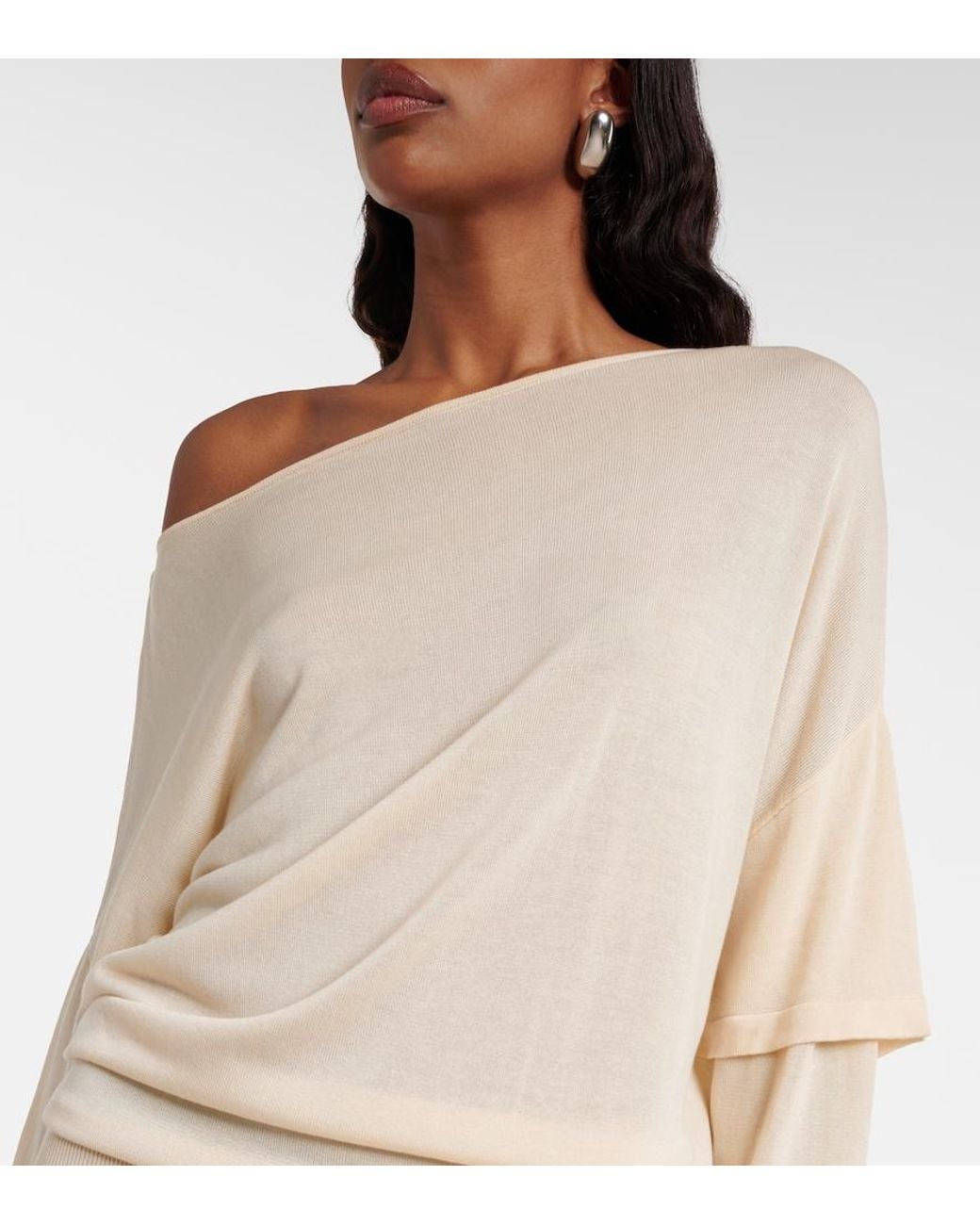 AYA MUSE Natural Rea Draped One-Shoulder Minidress