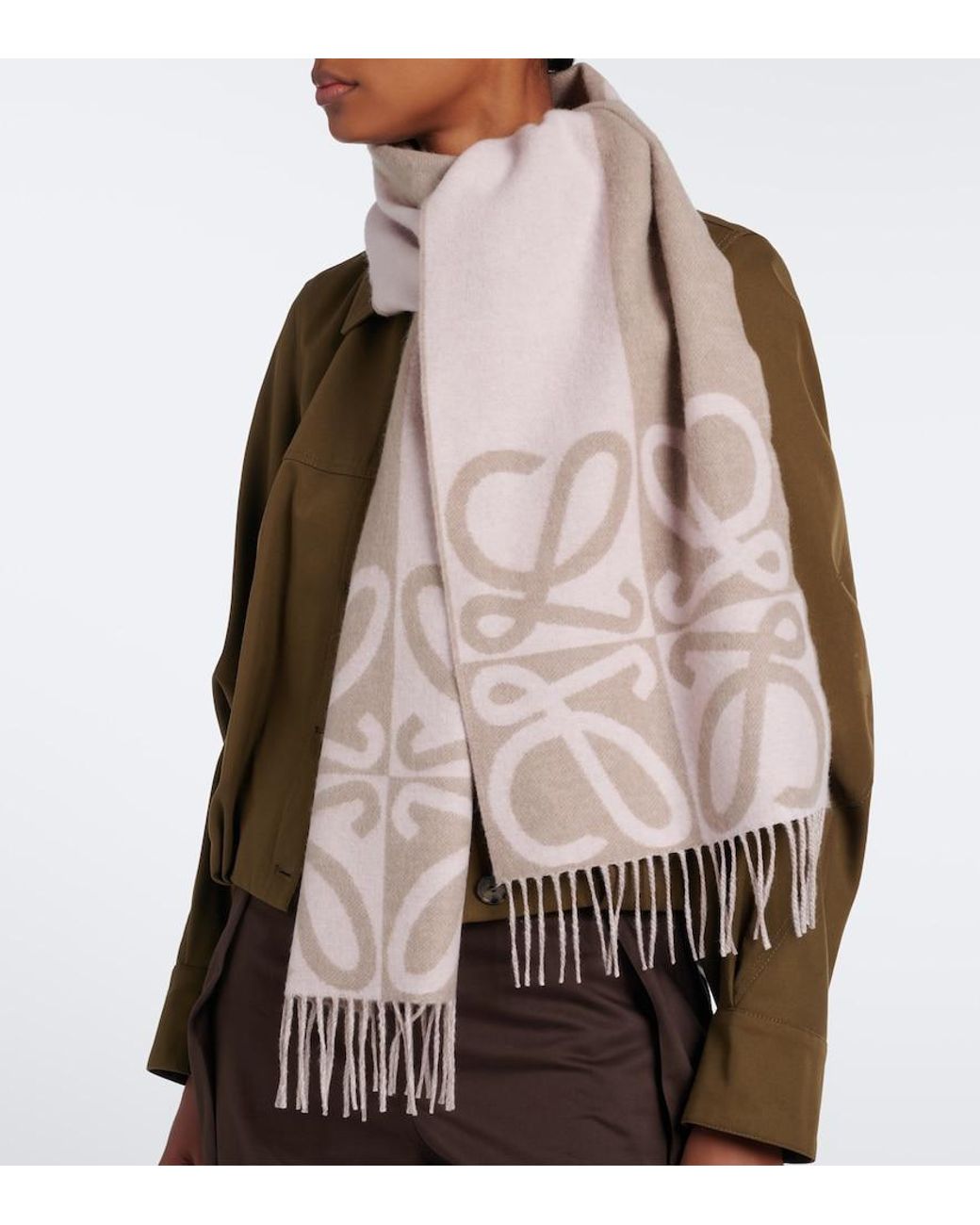 Loewe White Anagram Wool And Cashmere Scarf