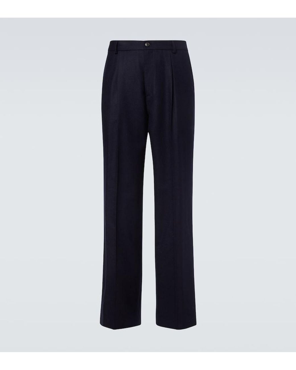 Dries Van Noten Blue Wool Flannel Wide-Leg Pants for men