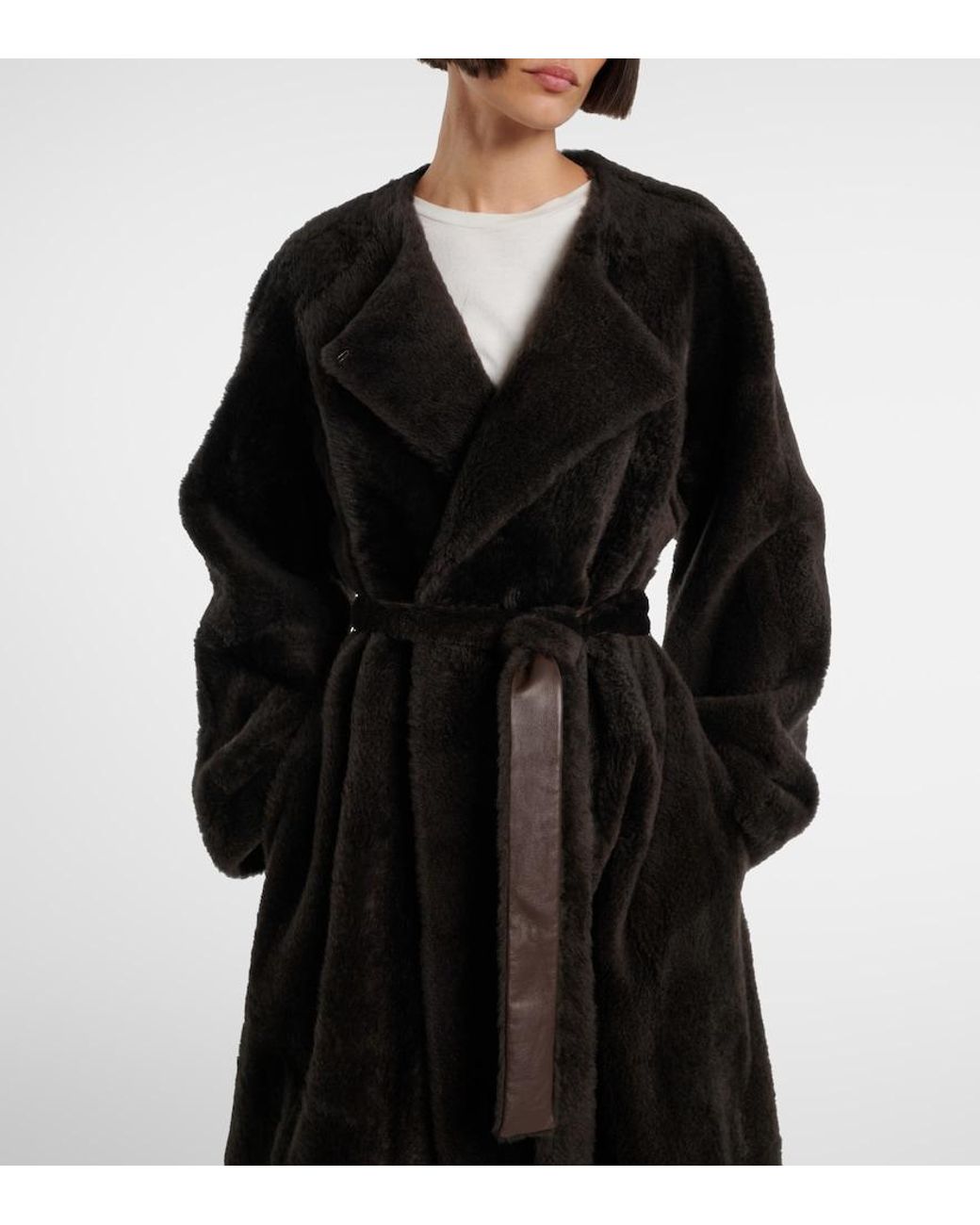 The Row Black Madelina Belted Shearling Coat