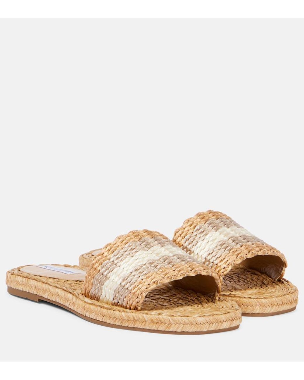 Aquazzura Brown Playa Raffia Slides