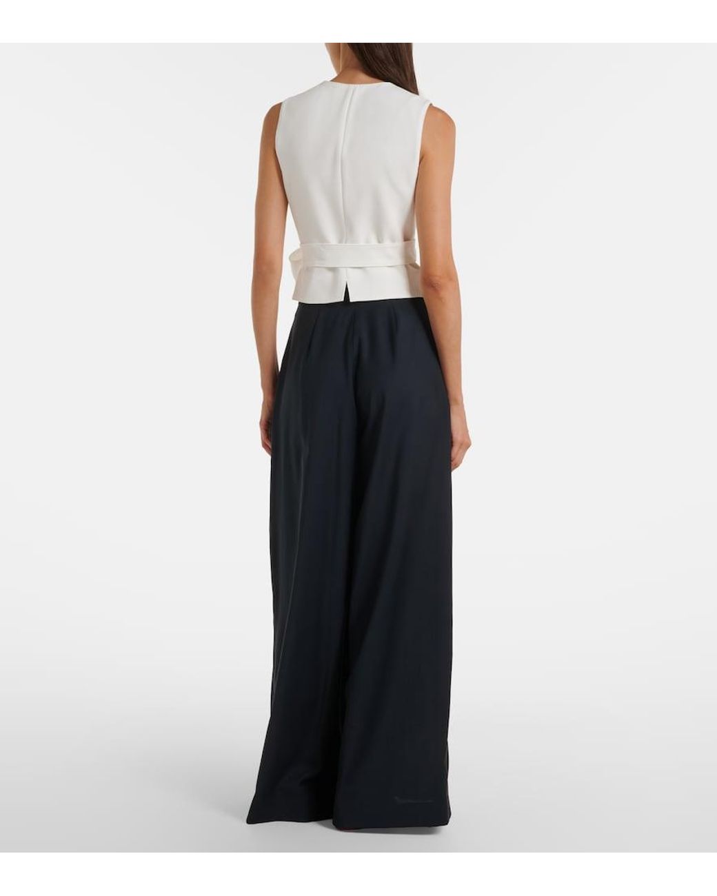 Max Mara Blue Pleated Virgin Wool Wide-Leg Pants