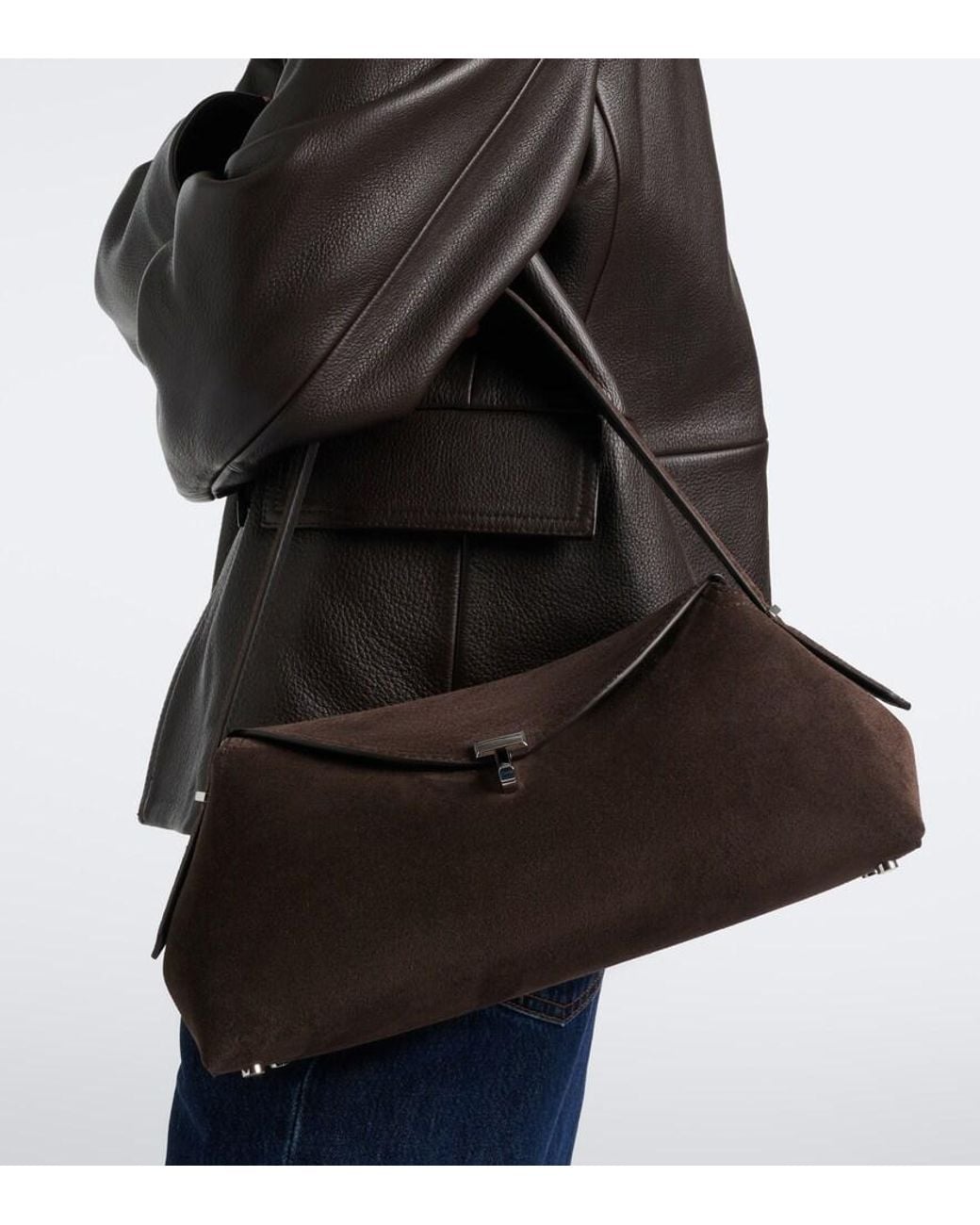 Totême Black T-Lock Medium Suede Shoulder Bag