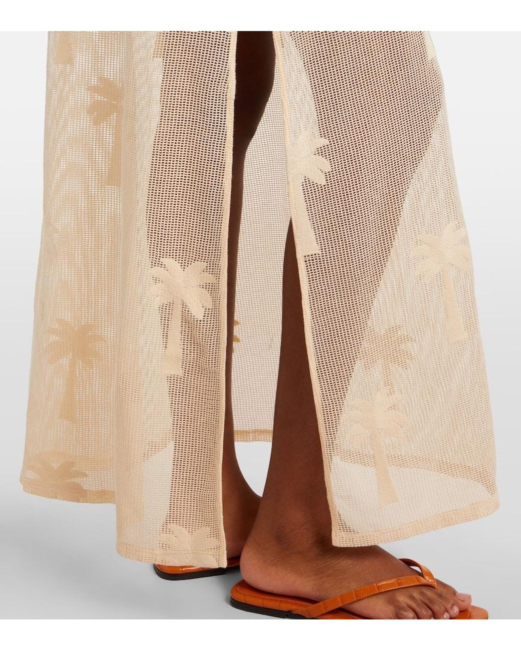 Johanna Ortiz White Embroidered Cutout Mesh Maxi Dress