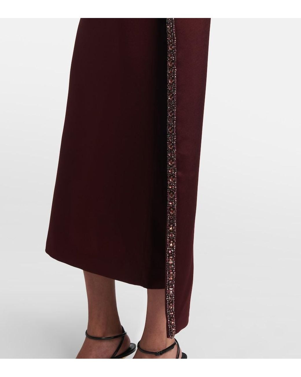 Roland Mouret Purple Embellished Caped Satin Crepe Midi Dress