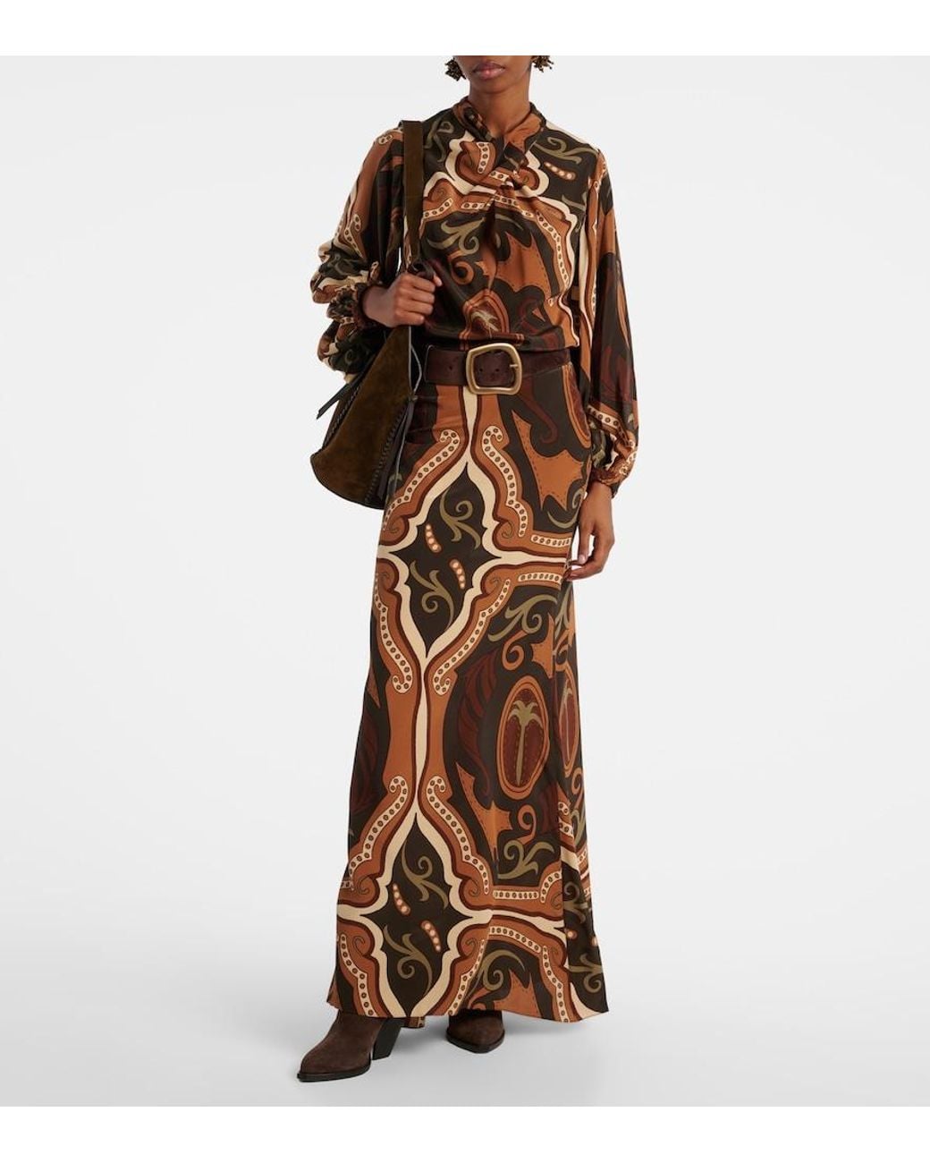 Johanna Ortiz Brown Printed Silk Blouse